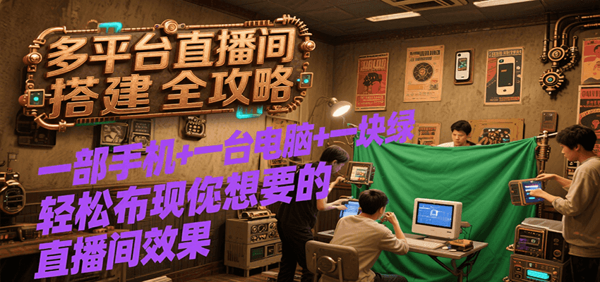 多平台直播间搭建全攻略，一部手机+一台电脑+一块绿布轻松实现你想要的直播间效果-保成圈-山云人力,分享创业咨询_最新网络项目资源
