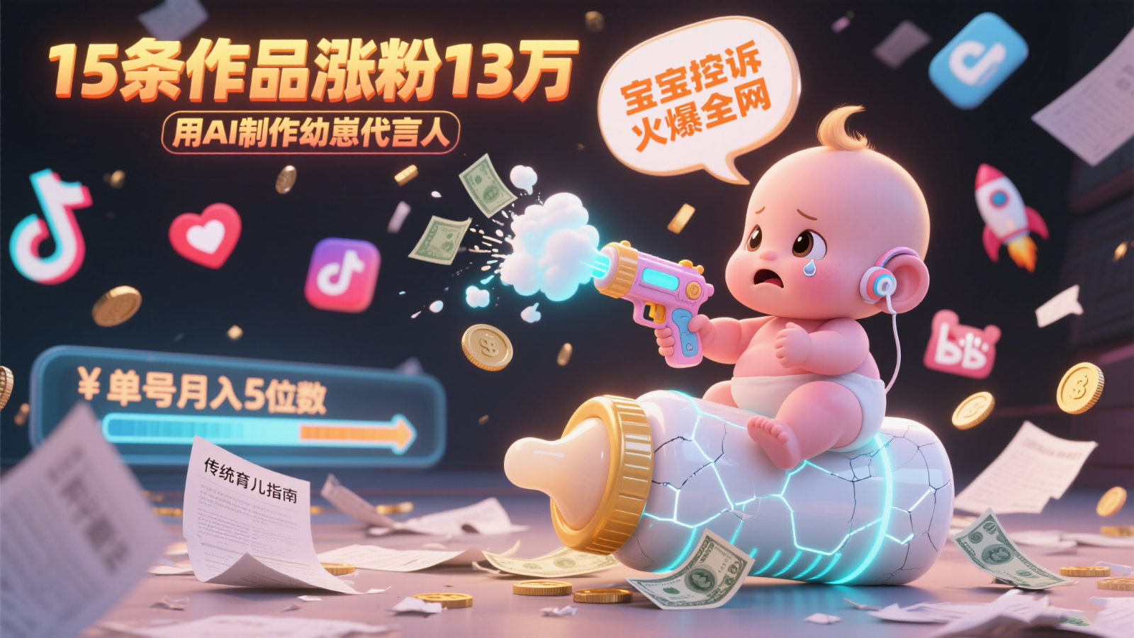 用AI制作幼崽代言人，宝宝的控诉火爆全网，15条作品涨粉13万，单号月入5位数实操教程-保成圈-山云人力,分享创业咨询_最新网络项目资源