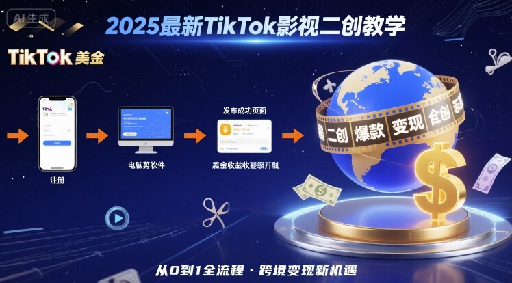 2025年最新TikTok影视二创教学，从注册到发布撸美金全流程，跨境变现新机遇-保成圈-山云人力,分享创业咨询_最新网络项目资源