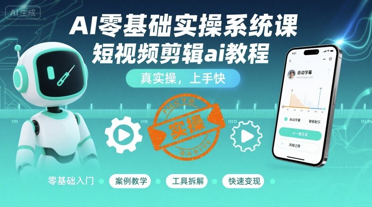 AI零基础实操系统课，短视频剪辑ai教程，真实操，上手快-保成圈-山云人力,分享创业咨询_最新网络项目资源