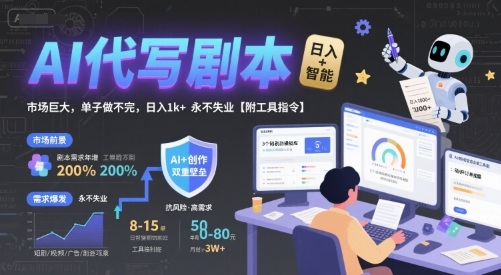 AI代写剧本，市场巨大，单子做不完，日入1k+ 永不失业【附工具指令】-保成圈-山云人力,分享创业咨询_最新网络项目资源