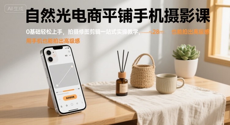 自然光电商平铺手机摄影课，0基础轻松上手，拍摄修图剪辑一站式实操教学，用手机也能拍出高级感-保成圈-山云人力,分享创业咨询_最新网络项目资源