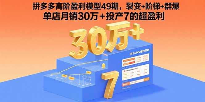拼多多高阶盈利模型49期，裂变+阶梯+群爆  单店月销30万+投产7的超盈利-保成圈-山云人力,分享创业咨询_最新网络项目资源