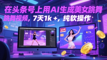 在头条号上用AI生成美女跳舞视频，7天1k+，纯软件操作-保成圈-山云人力,分享创业咨询_最新网络项目资源
