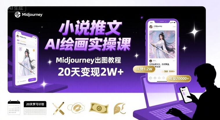 小说推文干货分享之AI绘画MJ出图实操课，用Midjourney做小说推文，20天挣2w-保成圈-山云人力,分享创业咨询_最新网络项目资源