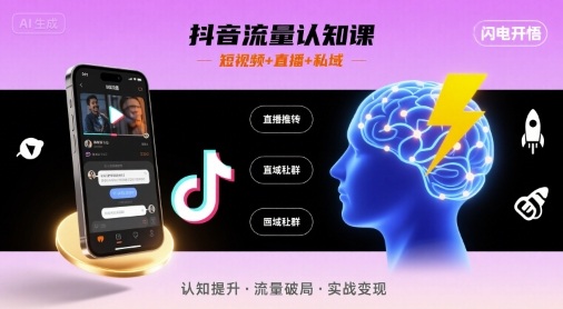 抖音流量认知课，短视频+直播+私域，认知提升，闪电开悟-保成圈-山云人力,分享创业咨询_最新网络项目资源