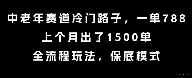 中老年赛道冷门路子，一单788，上个月出了1500单，全流程玩法，保底模式【揭秘】-保成圈-山云人力,分享创业咨询_最新网络项目资源