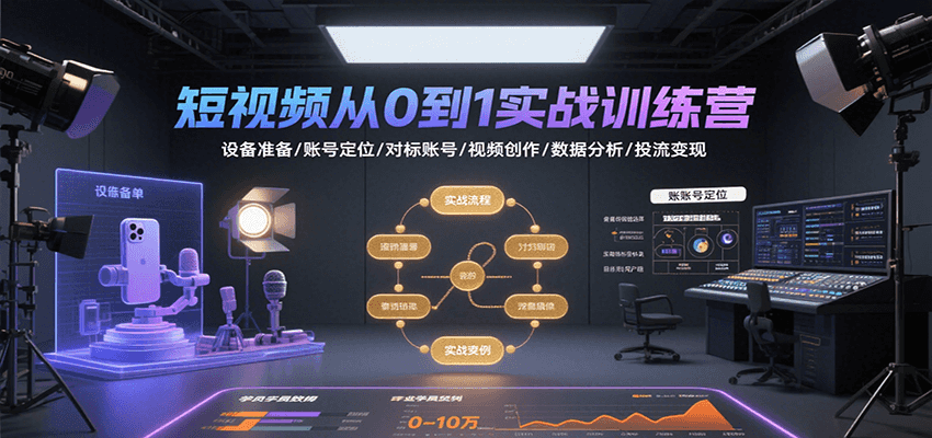 短视频从0到1实战训练营：设备准备/账号定位/对标账号/视频创作/数据分析/投流变现-保成圈-山云人力,分享创业咨询_最新网络项目资源