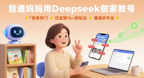 普通妈妈用Deepseek做家教号，条条热门，日变现1k+的玩法，直接抄作业-保成圈-山云人力,分享创业咨询_最新网络项目资源
