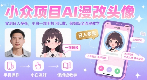 小众项目AI漫改头像，实测日入多张，小白一部手机可以做，保姆级全流程教学-保成圈-山云人力,分享创业咨询_最新网络项目资源