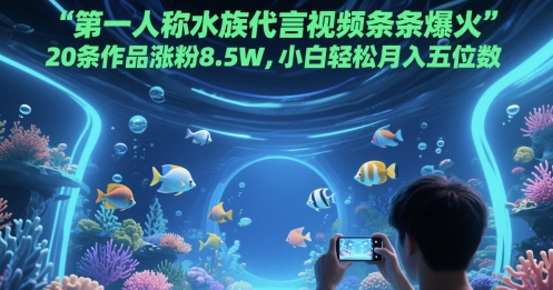 第一人称水族代言视频条条爆火，20条作品涨粉8.5W，小白轻松月入五位数-保成圈-山云人力,分享创业咨询_最新网络项目资源