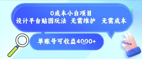 0成本小白项目，设计平台贴图玩法，无需维护，无需成本，单账号单月可产生收益4k+-保成圈-山云人力,分享创业咨询_最新网络项目资源