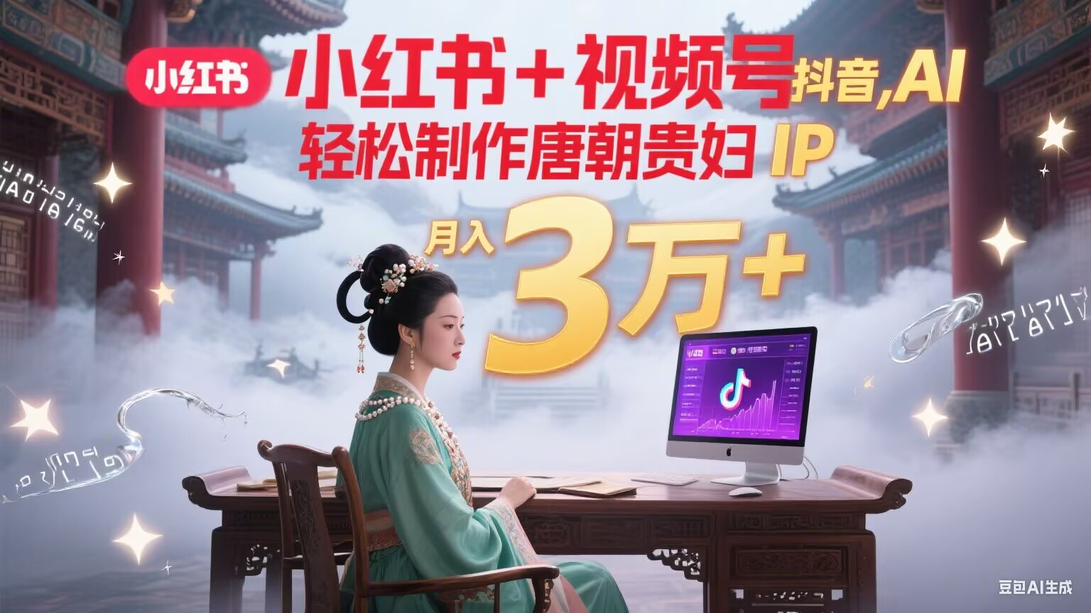 小红书+视频号+抖音，AI轻松制作唐朝贵妇IP，毒鸡汤、励志、减肥瘦身、养生赛道轻松切入，每天30分钟，轻松产出N条，月入3万+-保成圈-山云人力,分享创业咨询_最新网络项目资源