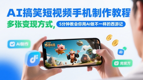 AI搞笑短视频手机制作教程，多张变现方式，5分钟教会你用AI做不一样的西游记-保成圈-山云人力,分享创业咨询_最新网络项目资源