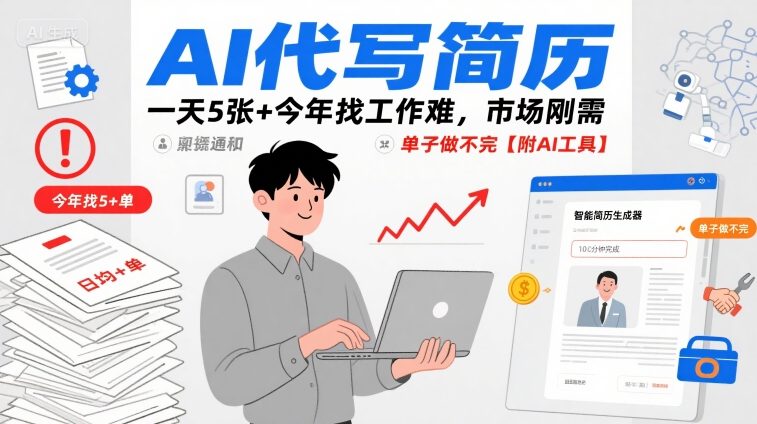 AI代写简历，一天5张+今年找工作难，市场刚需，单子做不完【附AI工具】-保成圈-山云人力,分享创业咨询_最新网络项目资源