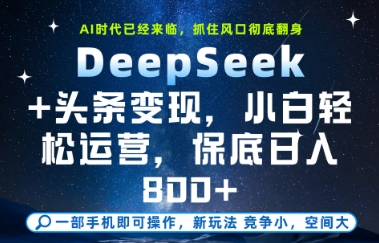 DeepSeek+头条变现，保姆级教学，小白轻松上手，日入8张+【揭秘】-保成圈-山云人力,分享创业咨询_最新网络项目资源