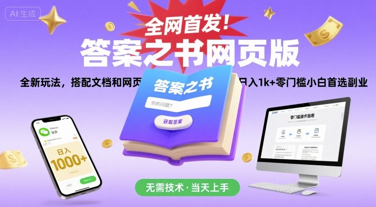 全网首发！答案之书网页版，全新玩法，搭配文档和网页，日入1k+零门槛小白首选副业【揭秘】-保成圈-山云人力,分享创业咨询_最新网络项目资源