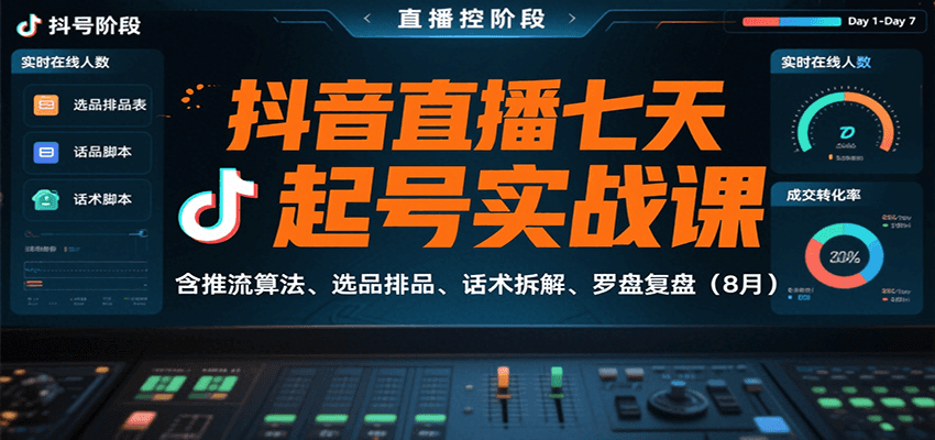 抖音直播七天起号实战课：含推流算法、选品排品、话术拆解、罗盘复盘(8月)-保成圈-山云人力,分享创业咨询_最新网络项目资源