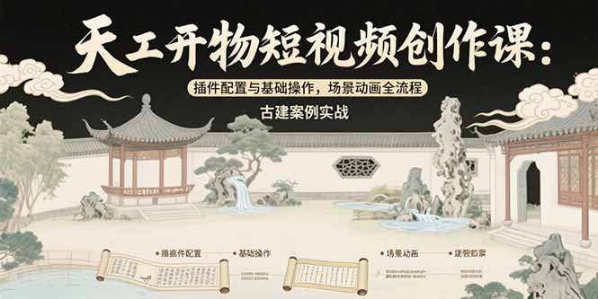 天工开物短视频创作课：插件配置与基础操作，场景动画全流程 古建案例实战-保成圈-山云人力,分享创业咨询_最新网络项目资源