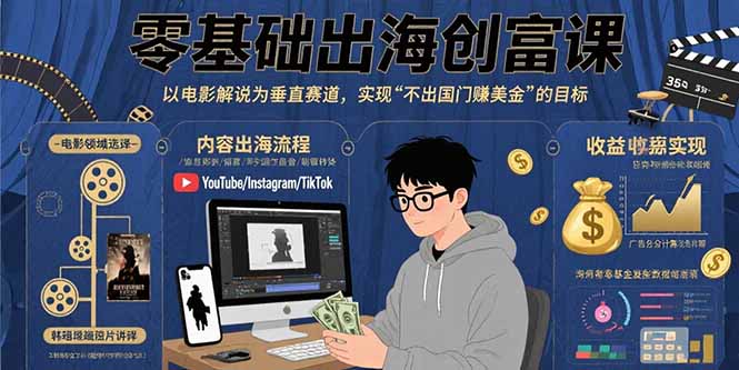 零基础出海创富课：以电影解说为垂直赛道，实现不出国门赚美金的目标-保成圈-山云人力,分享创业咨询_最新网络项目资源