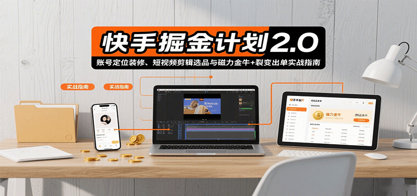 快手掘金计划2.0，账号定位装修、短视频剪辑选品与磁力金牛+裂变出单实战指南-保成圈-山云人力,分享创业咨询_最新网络项目资源