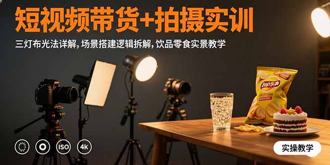 短视频带货+拍摄实训：三灯布光法详解,场景搭建逻辑拆解,饮品零食实景教学-保成圈-山云人力,分享创业咨询_最新网络项目资源