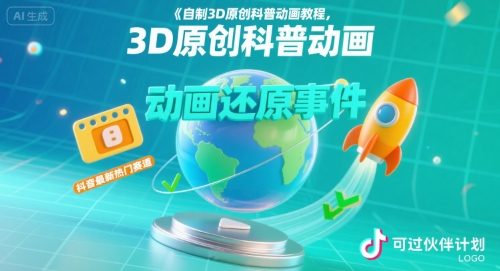 自制3D原创科普动画教程，动画还原事件，抖音最新热门赛道，可过伙伴计划-保成圈-山云人力,分享创业咨询_最新网络项目资源