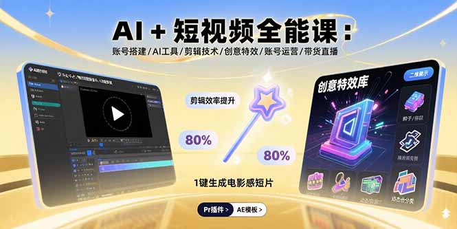 AI+短视频全能课：账号搭建/AI工具/剪辑技术/创意特效/账号运营/带货直播-保成圈-山云人力,分享创业咨询_最新网络项目资源