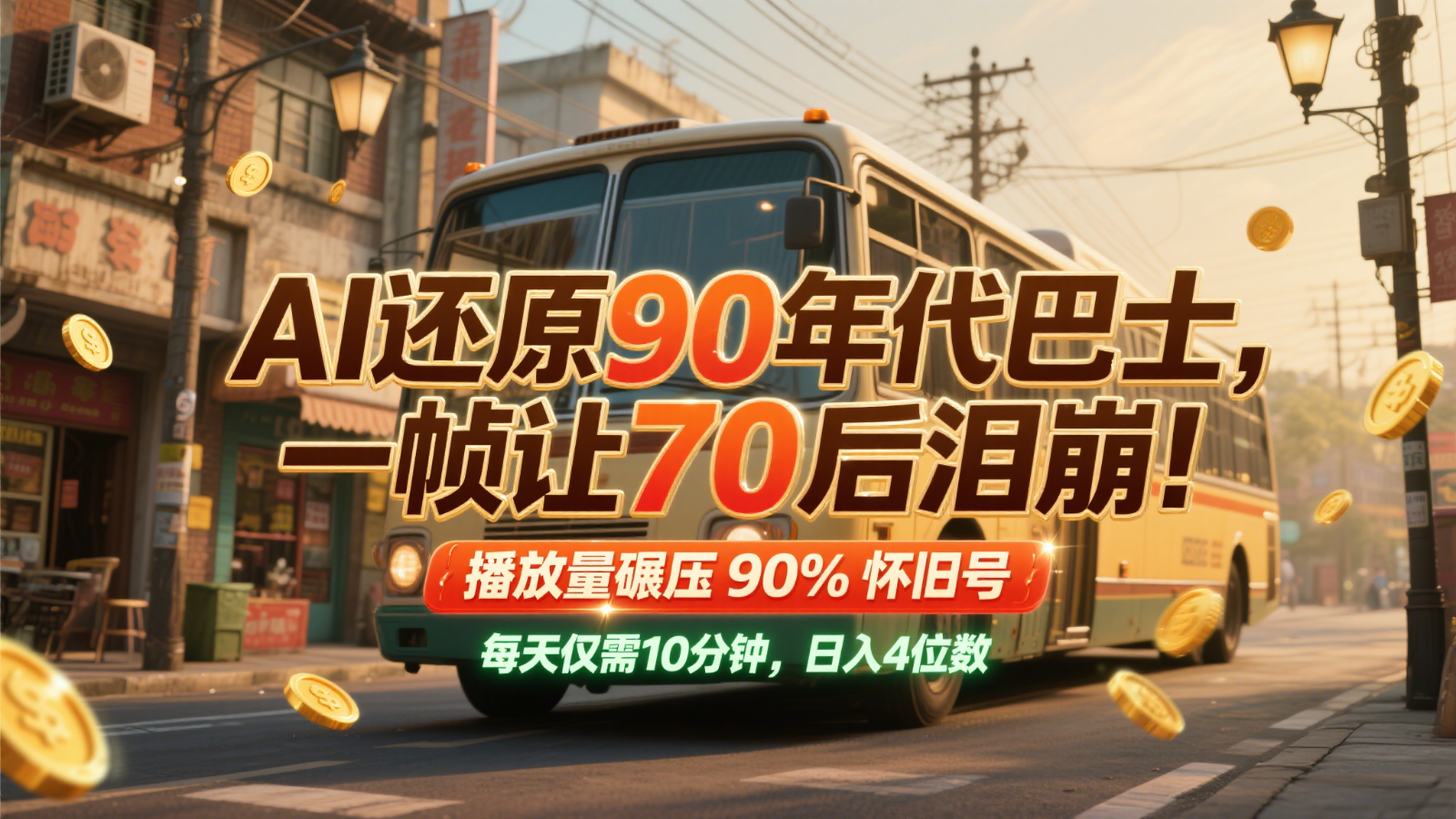 AI还原90年代巴士，一帧让70后泪崩！播放量碾压90%怀旧号，每天10分钟，日入4位数-保成圈-山云人力,分享创业咨询_最新网络项目资源