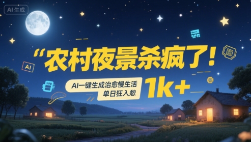 农村夜景杀疯了！AI一键生成治愈系慢生活，单日狂入1k+-保成圈-山云人力,分享创业咨询_最新网络项目资源